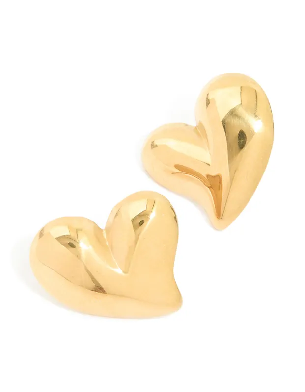 Waterproof Gold Plated Stainless Steel Moving Heart Statement Stud Earrings sold by lovisa