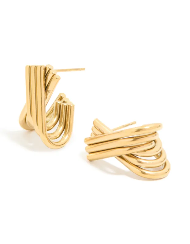 Waterproof Gold Plated Stainless Steel Long Layered Circle Hoop Earrings sold by lovisa