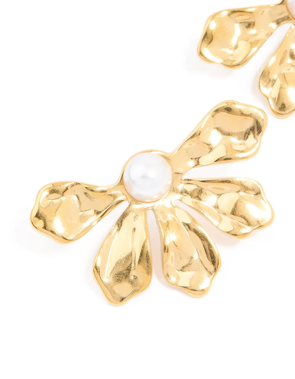 Waterproof Gold Plated Stainless Steel Pearl Half Flower Stud Earrings sold by lovisa product image thumbnail 2