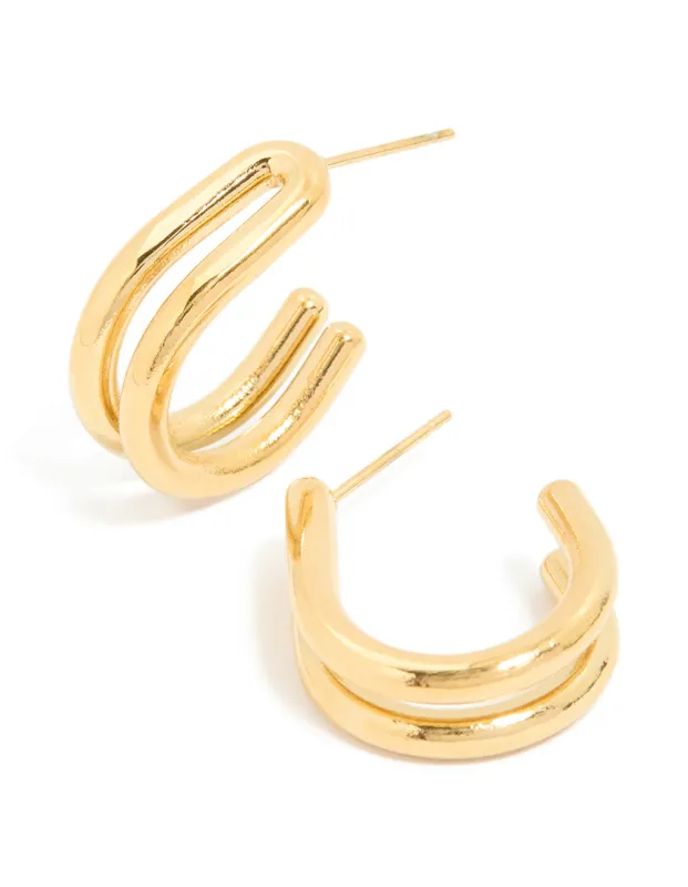 Waterproof Gold Plated Stainless Steel Double Layered Hoop Earrings sold by lovisa