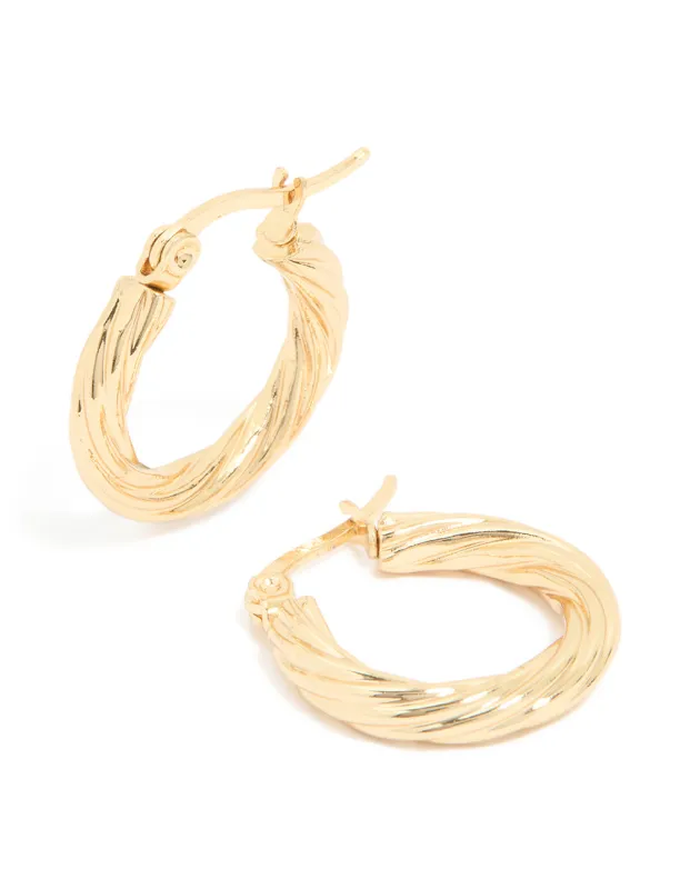 Waterproof Gold Plated Stainless SteelSmall Twisted Hoop Earrings sold by lovisa