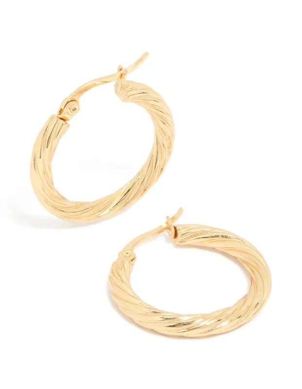 Waterproof Gold Plated Stainless Steel Twisted Medium Hoop Earrings sold by lovisa