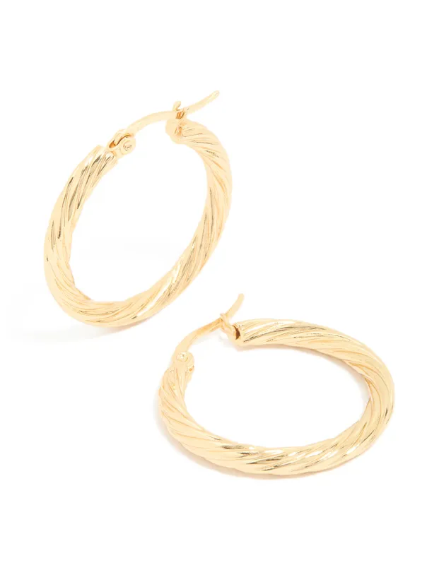 Waterproof Gold Plated Stainless Steel Large Twisted Hoop Earrings sold by lovisa