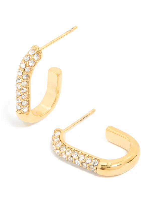 Waterproof Gold Plated Stainless Steel Diamante Half Oval Hoop Earrings sold by lovisa