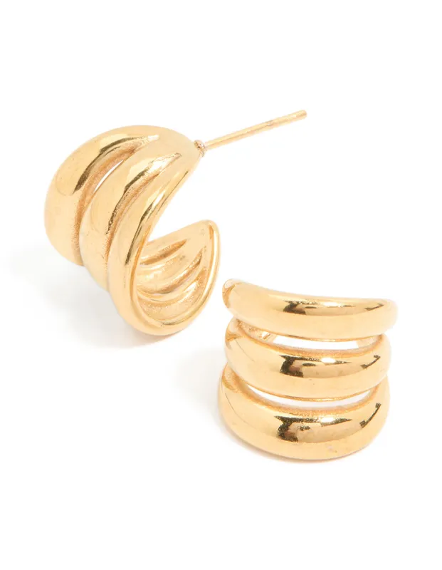 Waterproof Gold Plated Stainless Steel Triple Band Hoop Earrings sold by lovisa