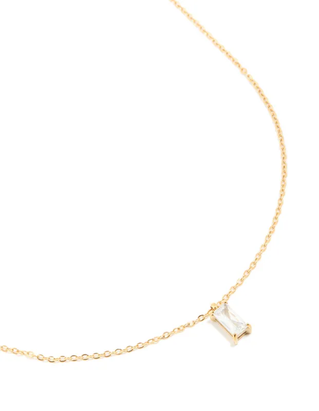 Waterproof Gold Plated Stainless Steel Cubic Zirconia Baguette Pendant Necklace sold by lovisa