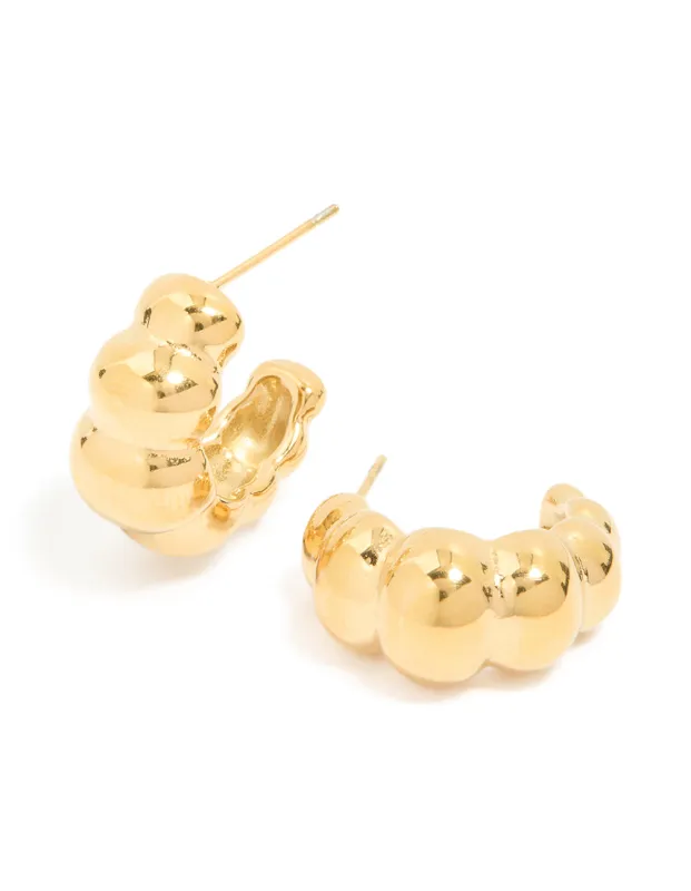 Waterproof Gold Plated Stainless Steel Bubble Croissant Hoop Earrings sold by lovisa
