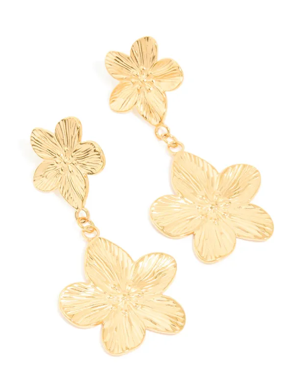Waterproof Gold Plated Stainless Steel Flower Pearl Drop Earrings sold by lovisa