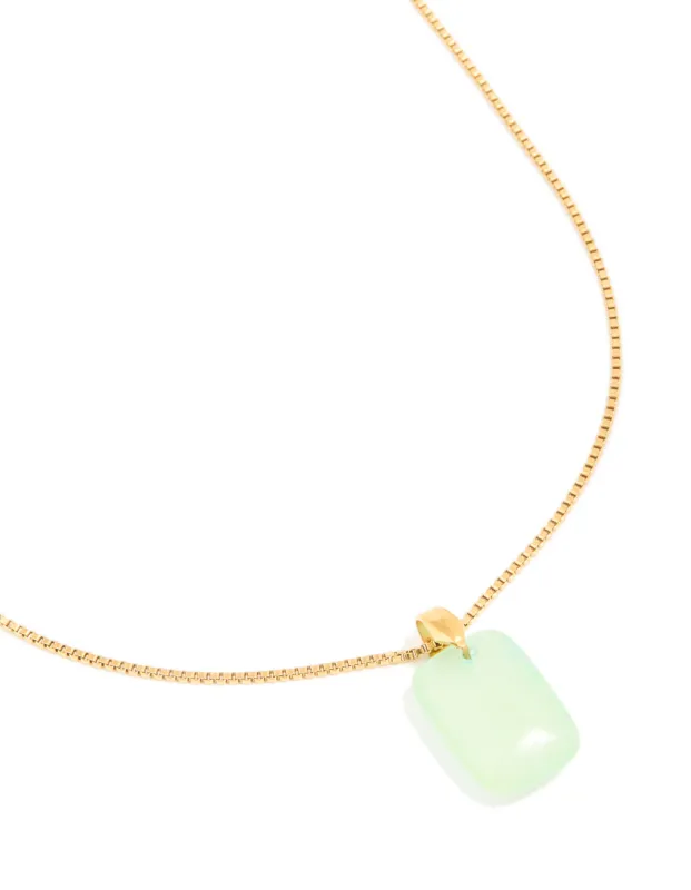 Waterproof Gold Plated Stainless Steel Mint Green Semi Precious Stone Pendant Necklace sold by lovisa