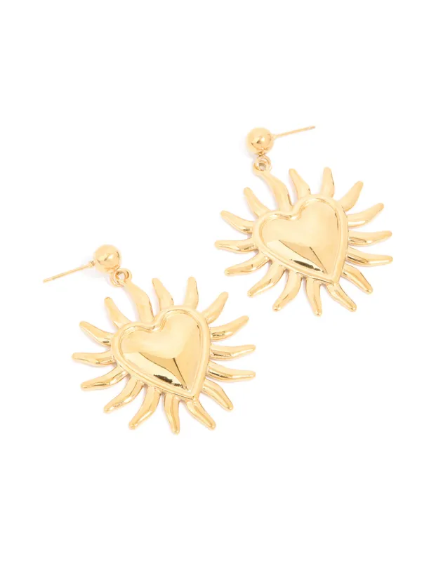 Waterproof Gold Plated Stainless Steel Heart Flower Statement Earrings sold by lovisa