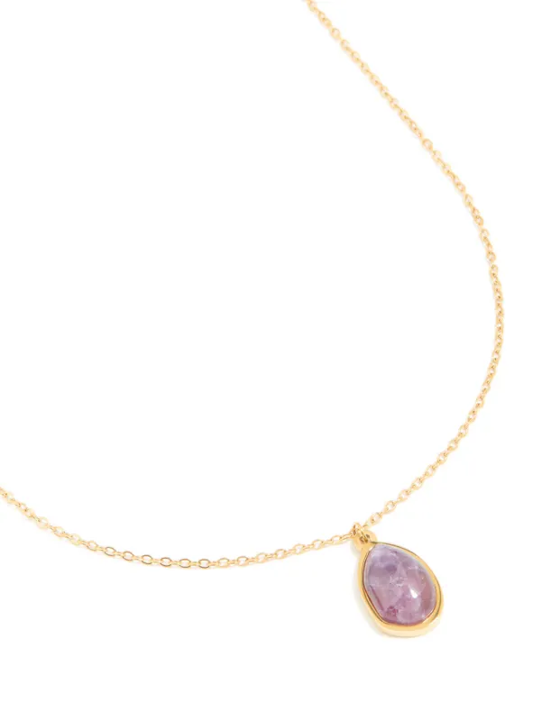 Waterproof Gold Plated Stainless Steel Amethyst Semi Precious Stone Pendant Necklace sold by lovisa