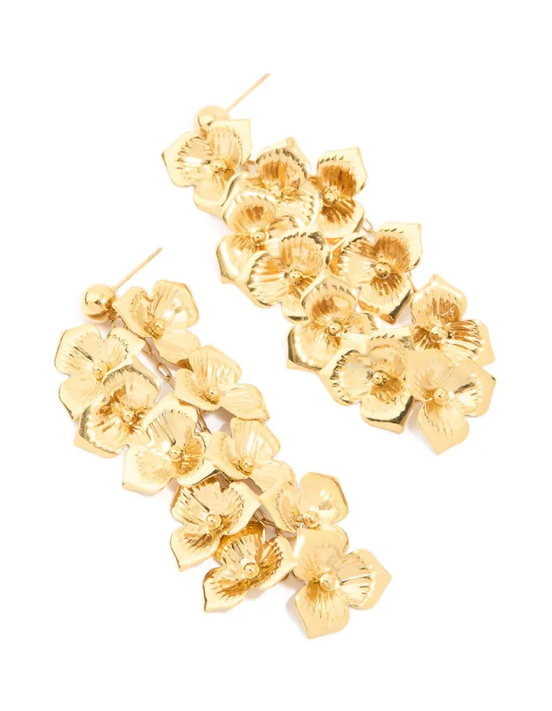 Waterproof Gold Plated Stainless Steel Flower Cascading Drop Earrings sold by lovisa