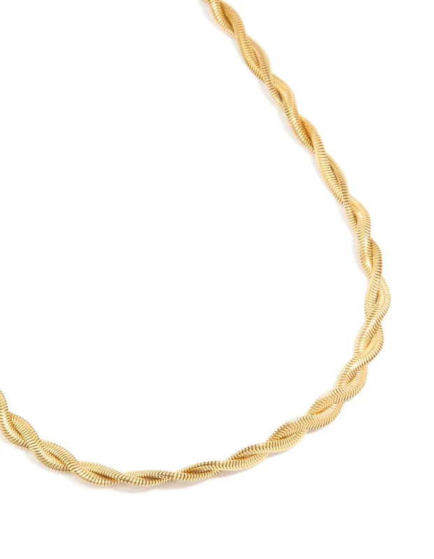 Waterproof Gold Plated Stainless Steel Snake Chain Twisted Necklace sold by lovisa