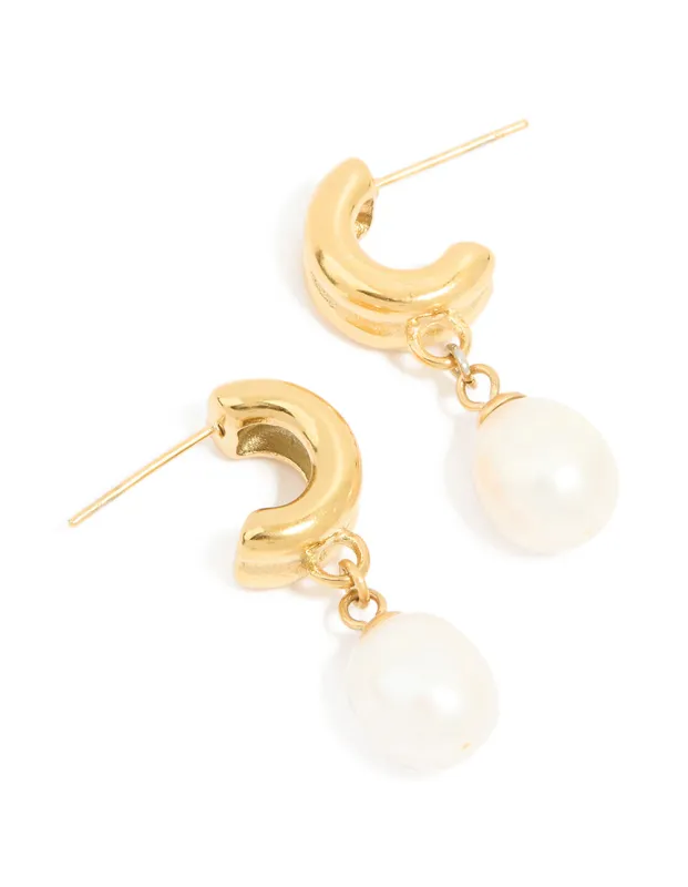 Waterproof Gold Plated Stainless Steel Pearl Chunky Drop Earrings sold by lovisa