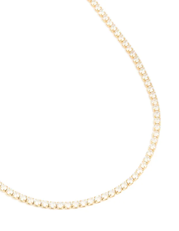 Waterproof Gold Plated Stainless Steel Cubic Zirconia Tennis Necklace sold by lovisa