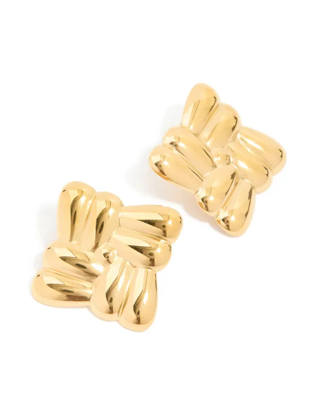 Waterproof Gold Plated Stainless Steel Crossover Square Stud Earrings sold by lovisa