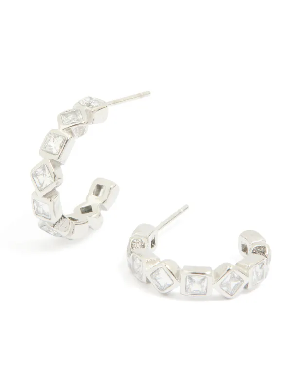 Waterproof Stainless Steel Diamante Steel Half Hoop Earrings sold by lovisa