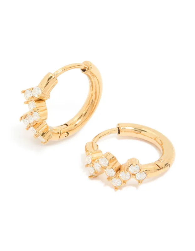 Waterproof Gold Plated Stainless Steel Cubic Zirconia Zig Zag Huggie Earrings sold by lovisa