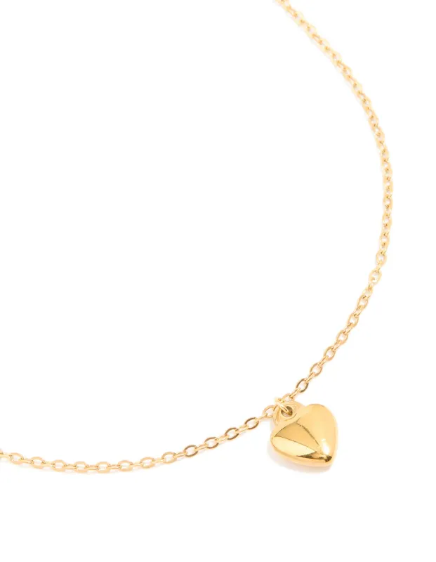 Waterproof Gold Plated Stainless Steel Puffy Heart Pendant Necklace sold by lovisa