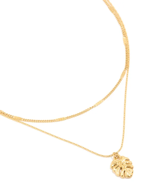 Waterproof Gold Plated Stainless Steel Chain & Leaf Layered Necklace sold by lovisa
