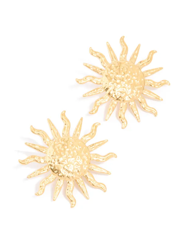 Waterproof Gold Plated Stainless Steel Sun Statement Stud Earrings sold by lovisa