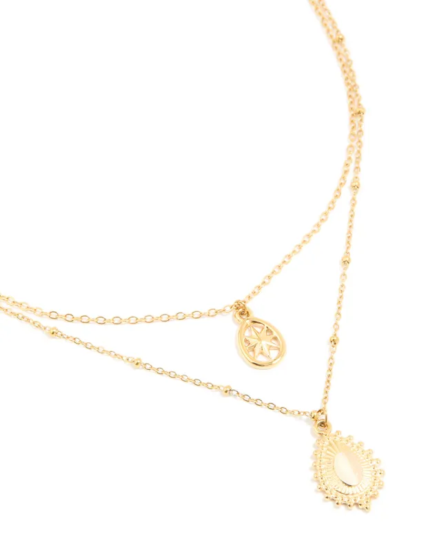 Waterproof Gold Plated Stainless Steel Pear Shaped & Celestial Layered Necklace sold by lovisa