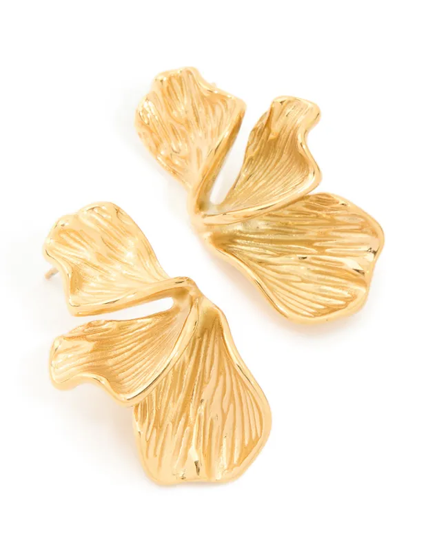 Waterproof Gold Plated Stainless Steel Petal Fan Earrings sold by lovisa