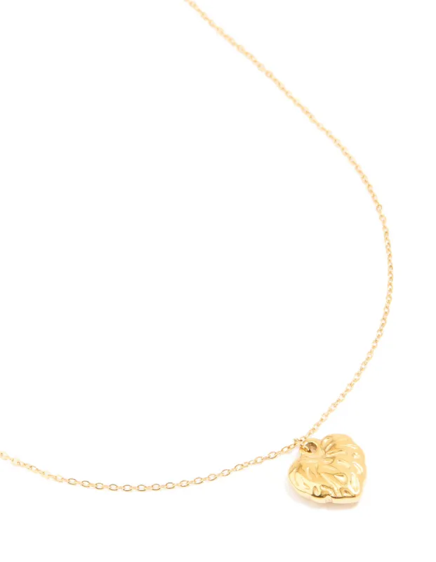 Waterproof Gold Plated Stainless Steel Textured Heart Pendant Necklace sold by lovisa