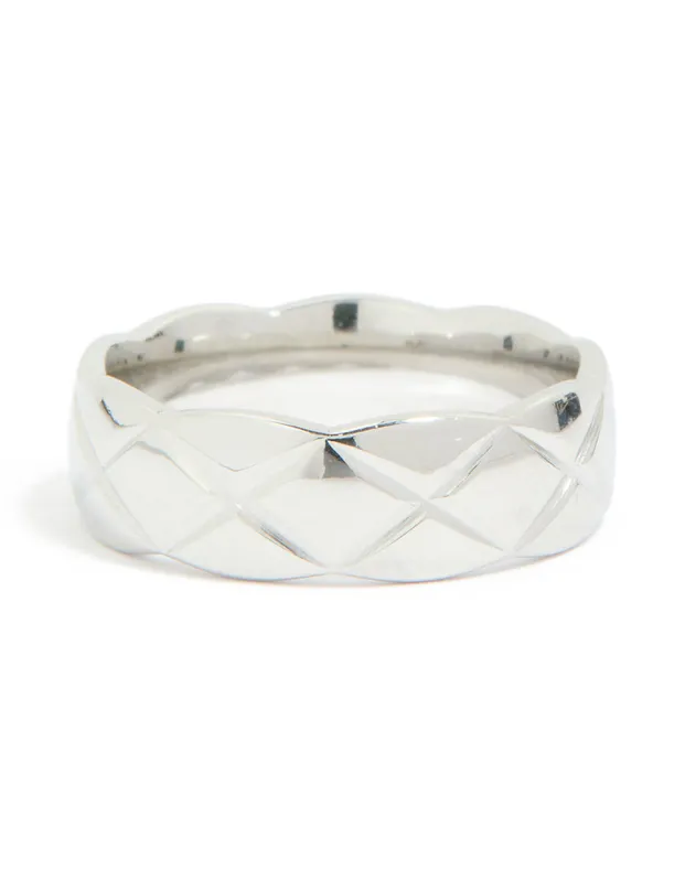 Waterproof Stainless Steel Crosshatch Band Ring sold by lovisa