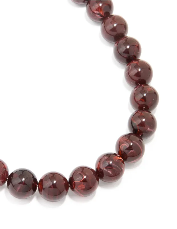 Gold Dark Red Marble Beaded Necklace sold by lovisa