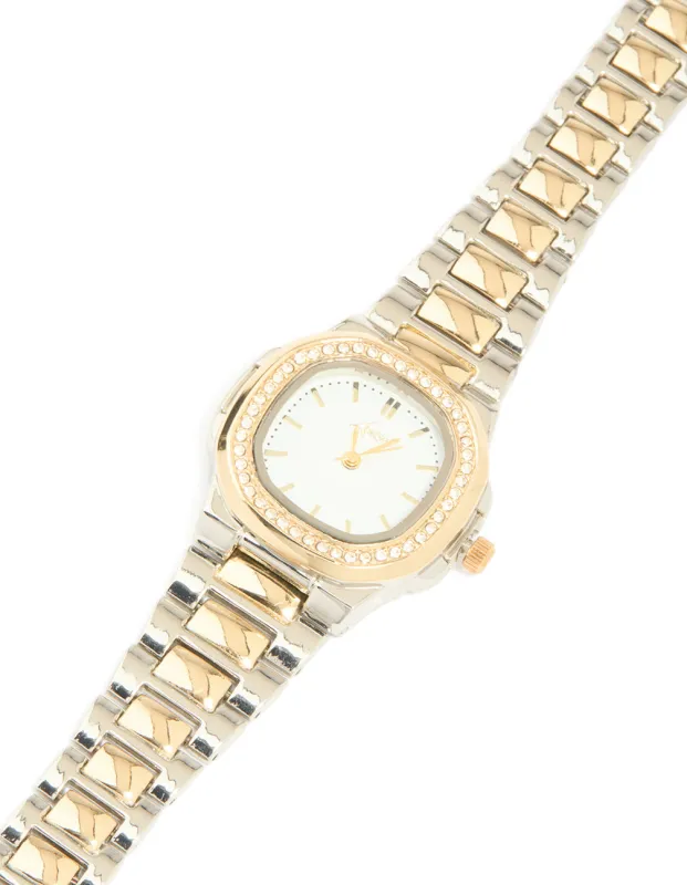 Silver & Gold Diamante Pilot Watch sold by lovisa