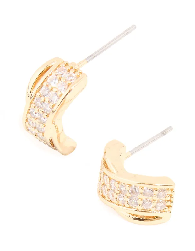 Gold Plated Cubic Zirconia Intertwined Hoop Earrings sold by lovisa