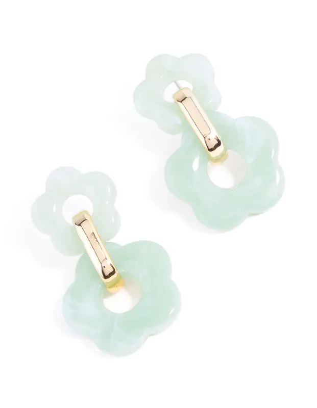 Gold Green Double Acrylic Flower Drop Earrings sold by lovisa