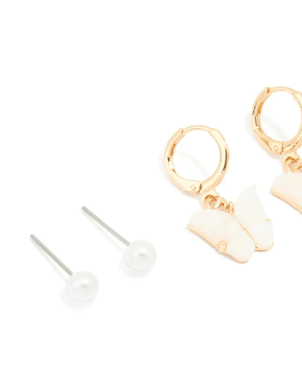 Gold Pearl Stud & Butterfly Huggie Earrings 3-Pack sold by lovisa product image thumbnail 2