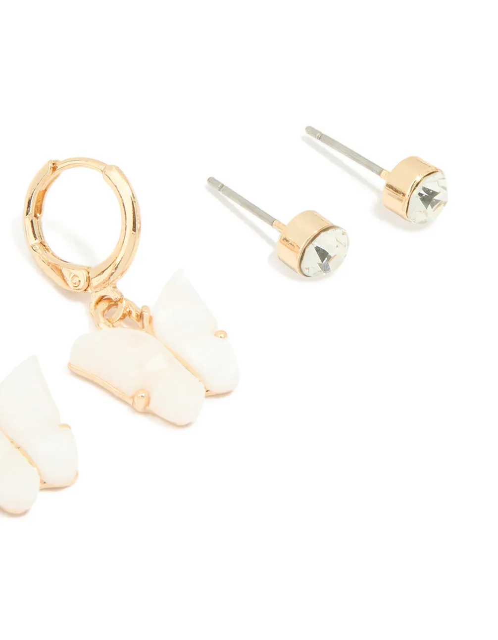 Gold Pearl Stud & Butterfly Huggie Earrings 3-Pack sold by lovisa product image thumbnail 3