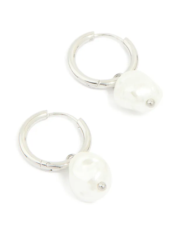 Waterproof Stainless Steel Pearl Huggie Earrings sold by lovisa