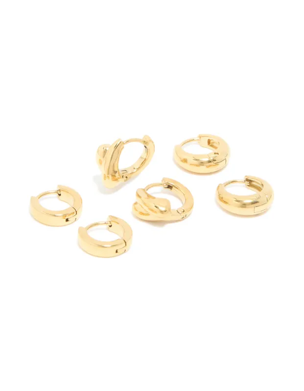 Waterproof Gold Plated Stainless Steel Chunky Huggie Earrings 3-Pack sold by lovisa
