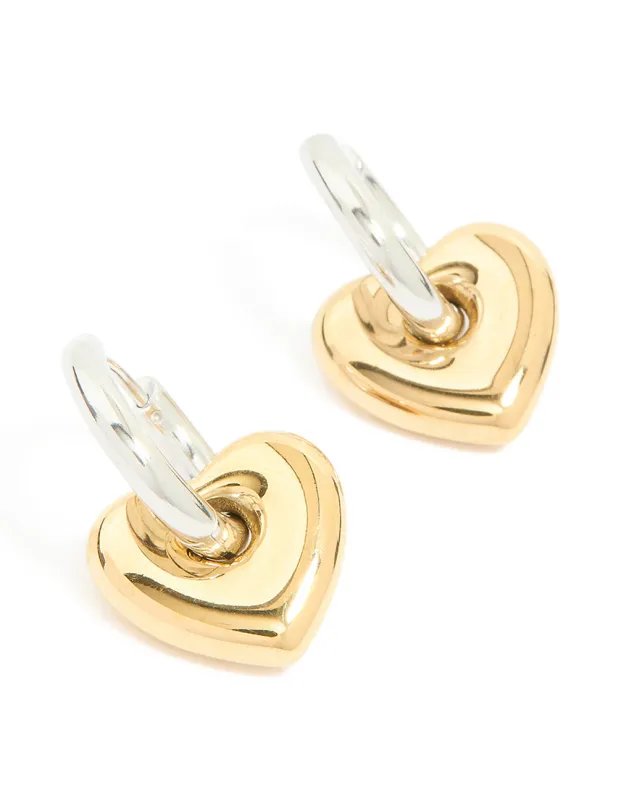 Waterproof Mixed Metal Plated Stainless Steel Small Heart Huggie Earrings sold by lovisa