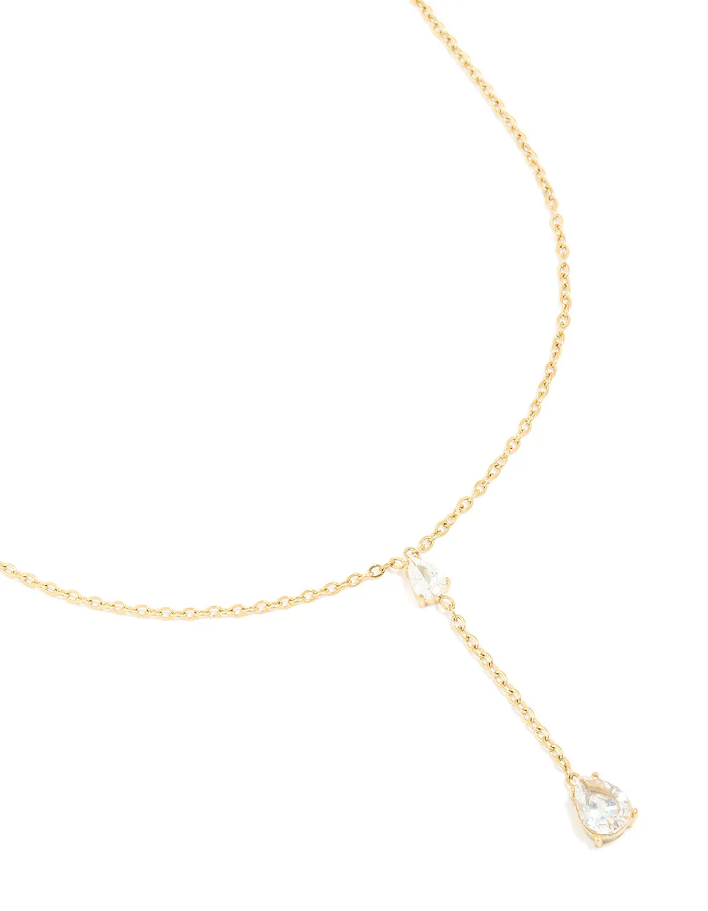 Waterproof Gold Plated Stainless Steel Cubic Zirconia Teardrop Y-Necklace sold by lovisa