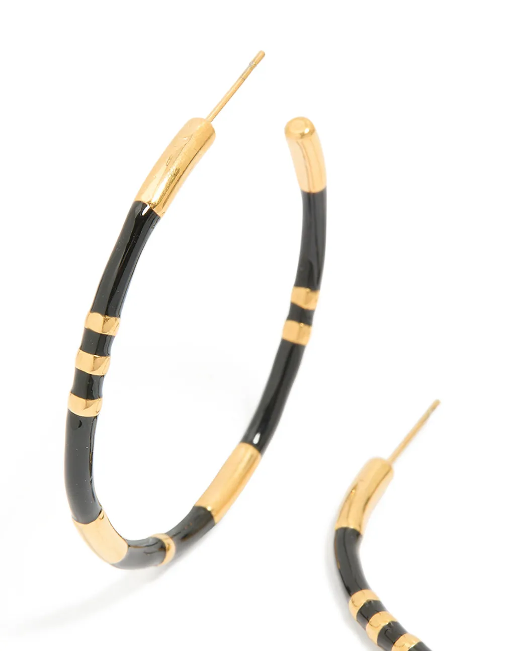 Waterproof Gold Plated Stainless Steel Black Enamel Striped Hoop Earrings sold by lovisa product image thumbnail 2