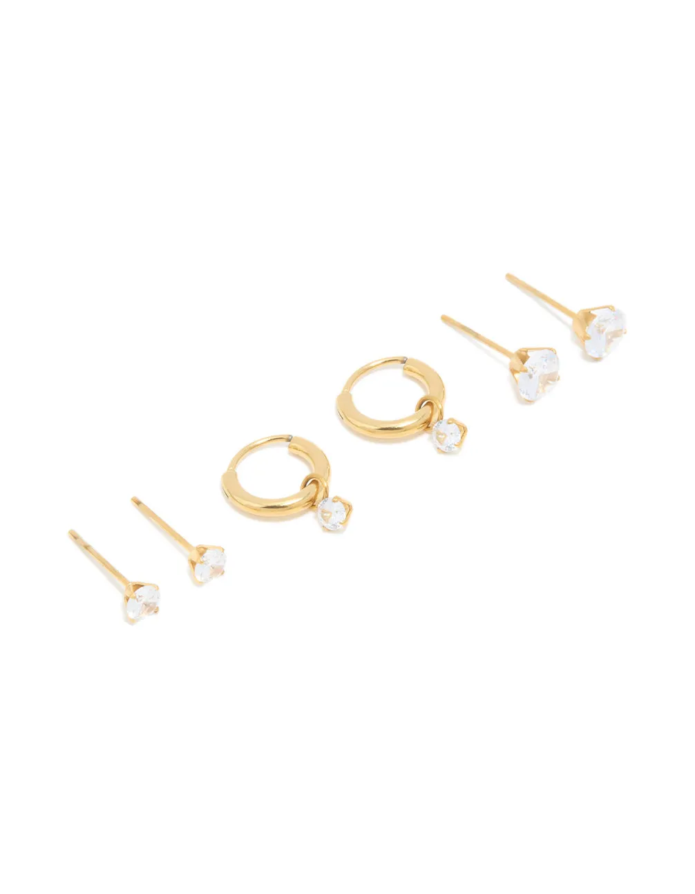 Waterproof Gold Plated Stainless Steel Cubic Zirconia Hoop & Stud Earrings 3-Pack sold by lovisa
