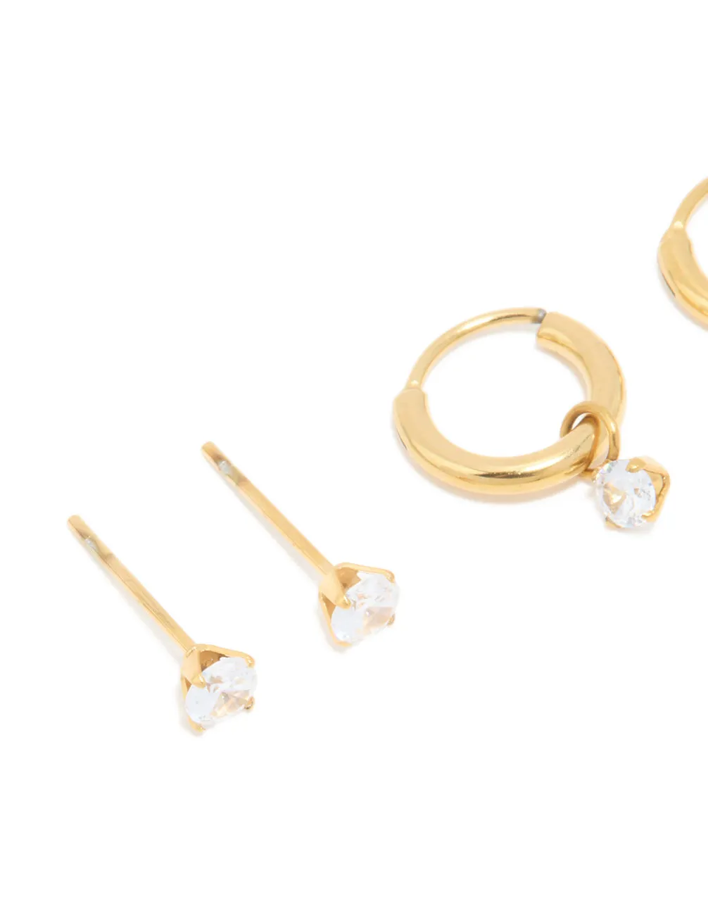 Waterproof Gold Plated Stainless Steel Cubic Zirconia Hoop & Stud Earrings 3-Pack sold by lovisa product image thumbnail 2