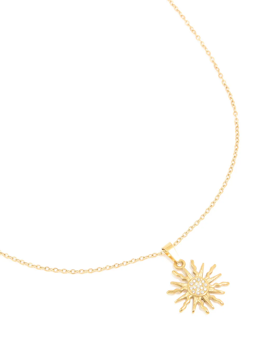 Waterproof Gold Plated Stainless Steel Sunburst Necklace sold by lovisa