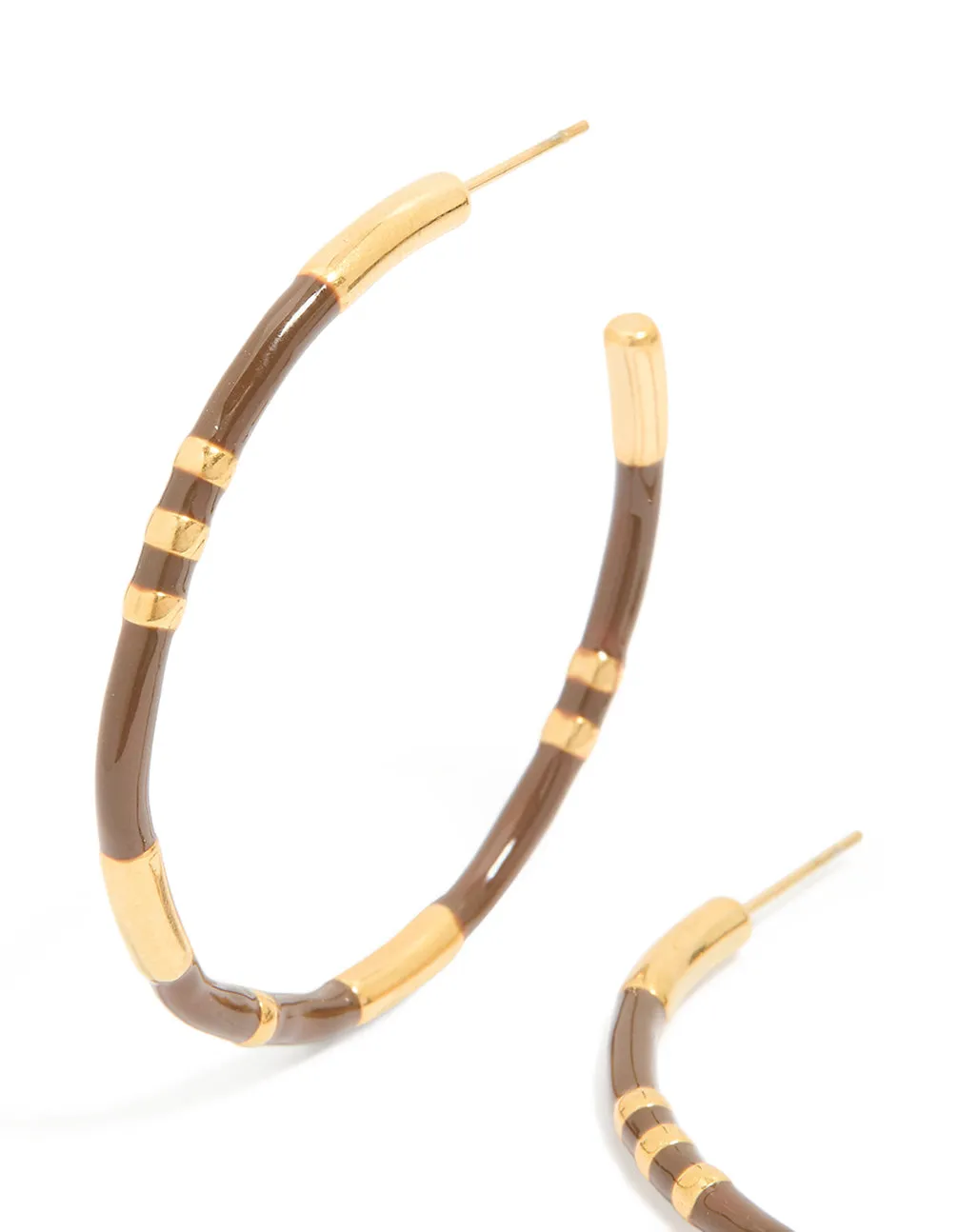 Waterproof Gold Plated Stainless Steel Brown Enamel Hoop Earrings sold by lovisa product image thumbnail 2