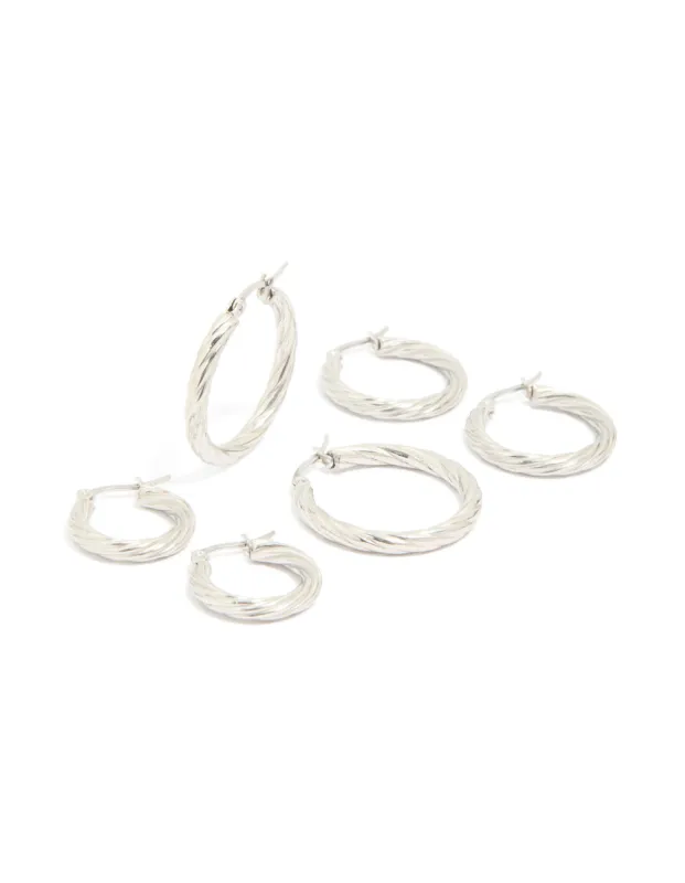Waterproof Stainless Steel Twisted Hoop Earrings 3-Pack sold by lovisa