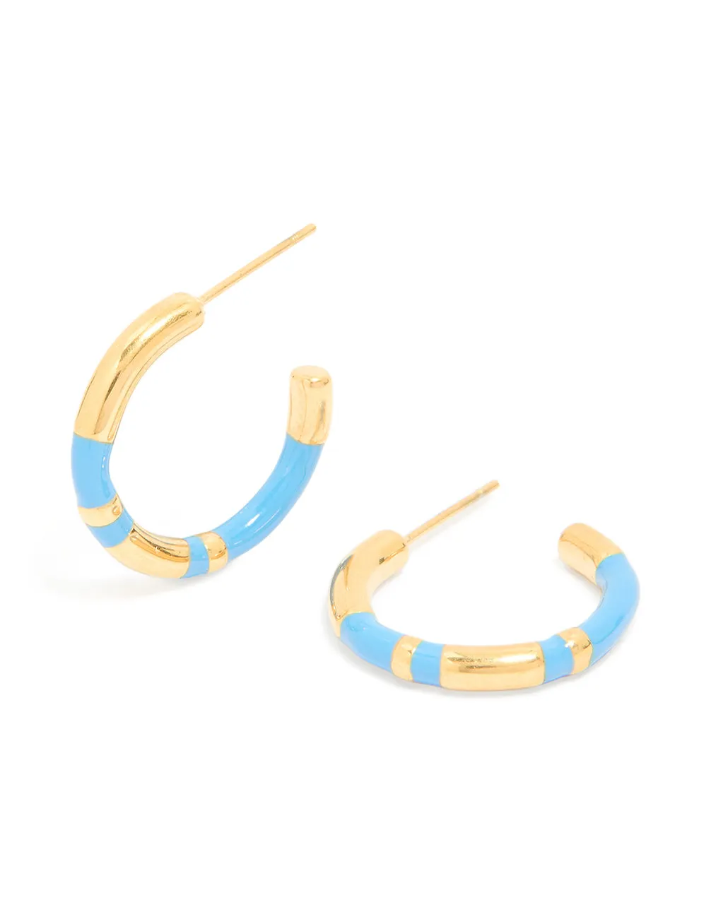 Waterproof Gold Plated Stainless Steel Small Blue Enamel Stripe Hoop Earrings sold by lovisa