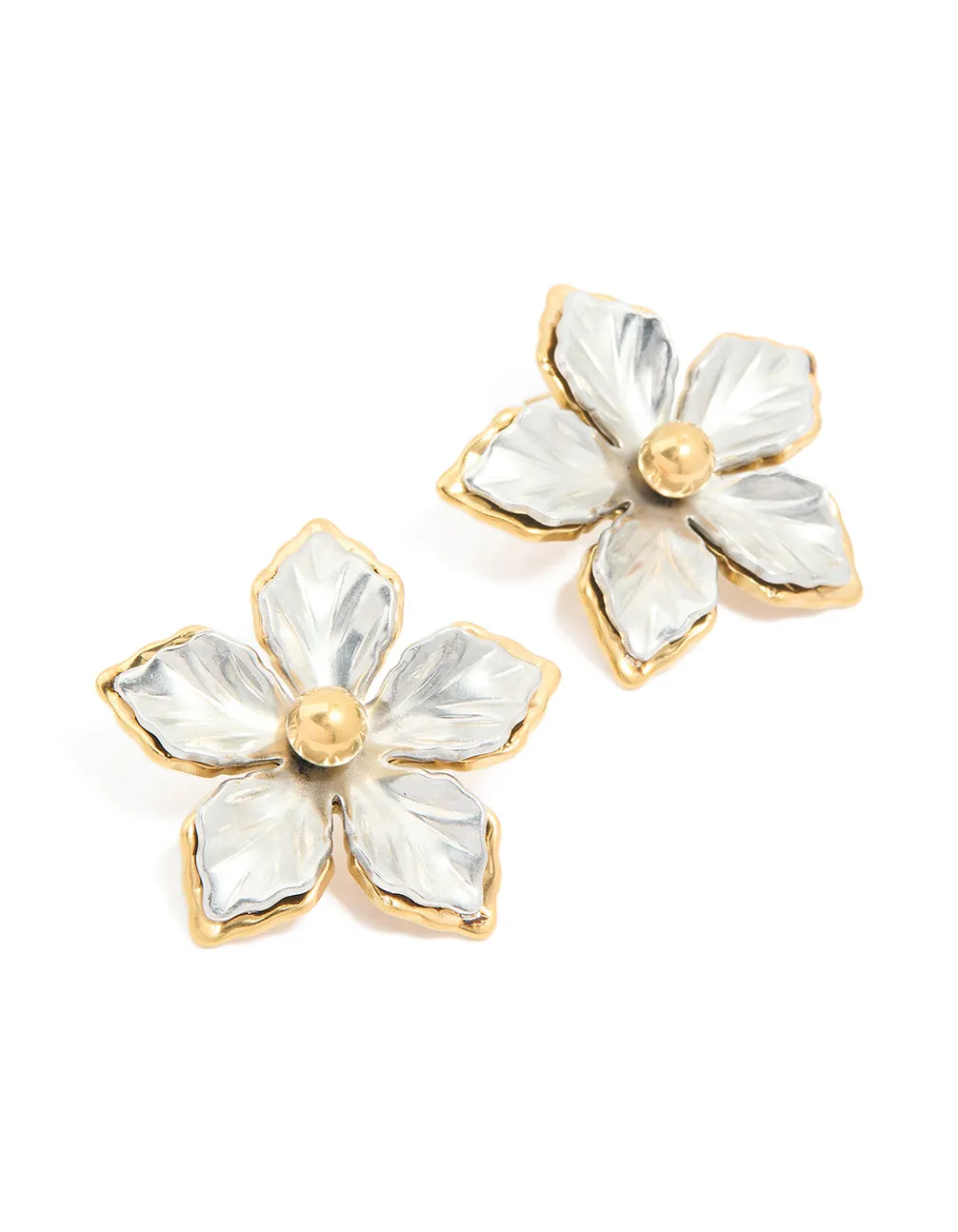Waterproof Mixed Metal Plated Stainless Steel Statement FlowerStud Earrings sold by lovisa