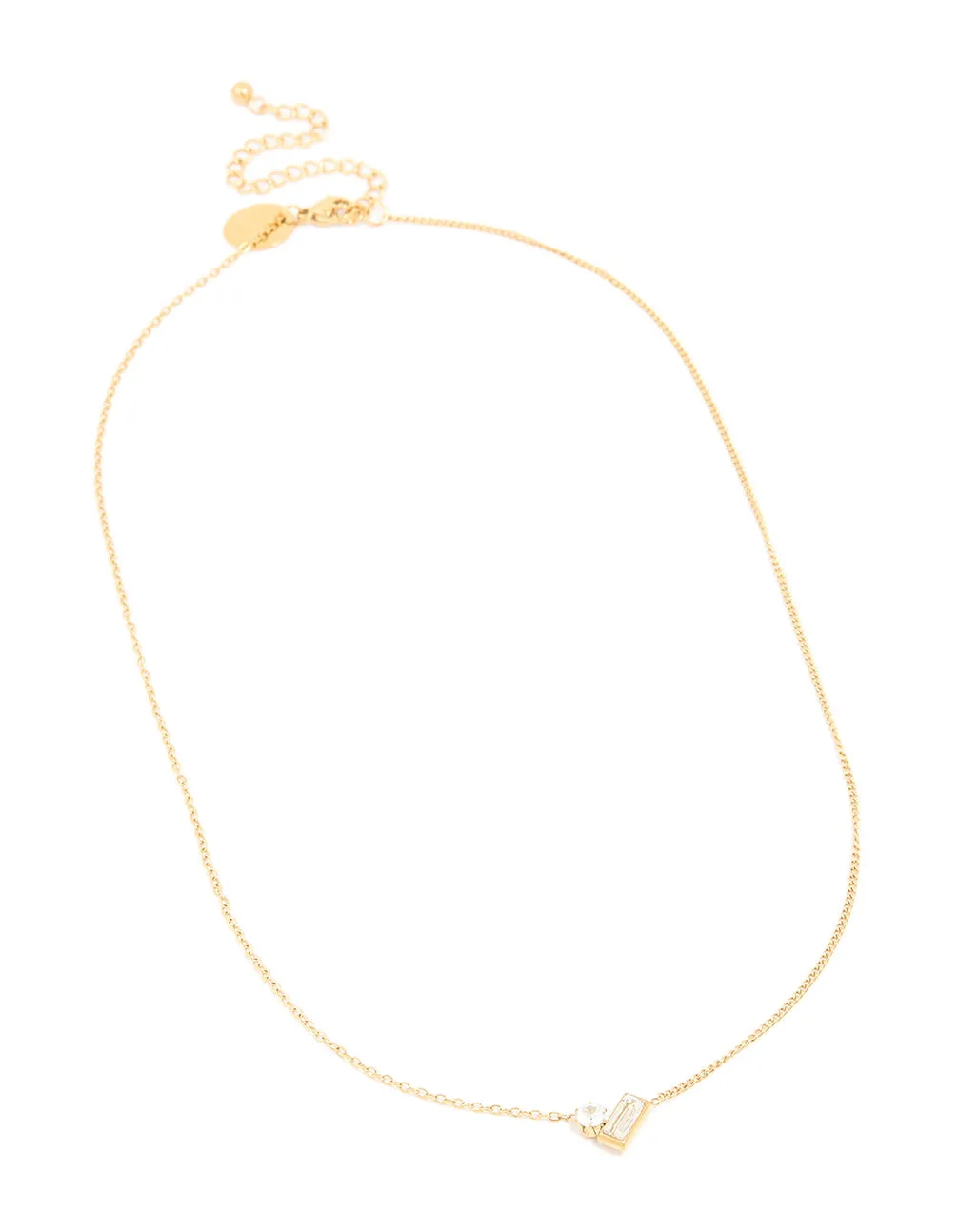 Waterproof Gold Plated Stainless Steel Cubic Zirconia Baguette & Round Pendant Necklace sold by lovisa product image thumbnail 2