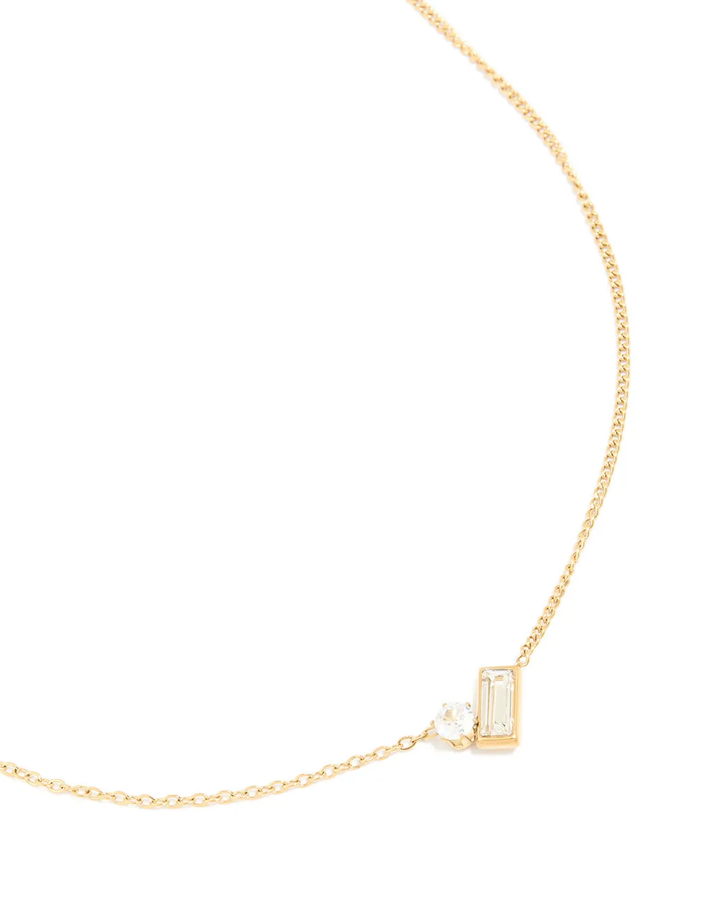 Waterproof Gold Plated Stainless Steel Cubic Zirconia Baguette & Round Pendant Necklace sold by lovisa