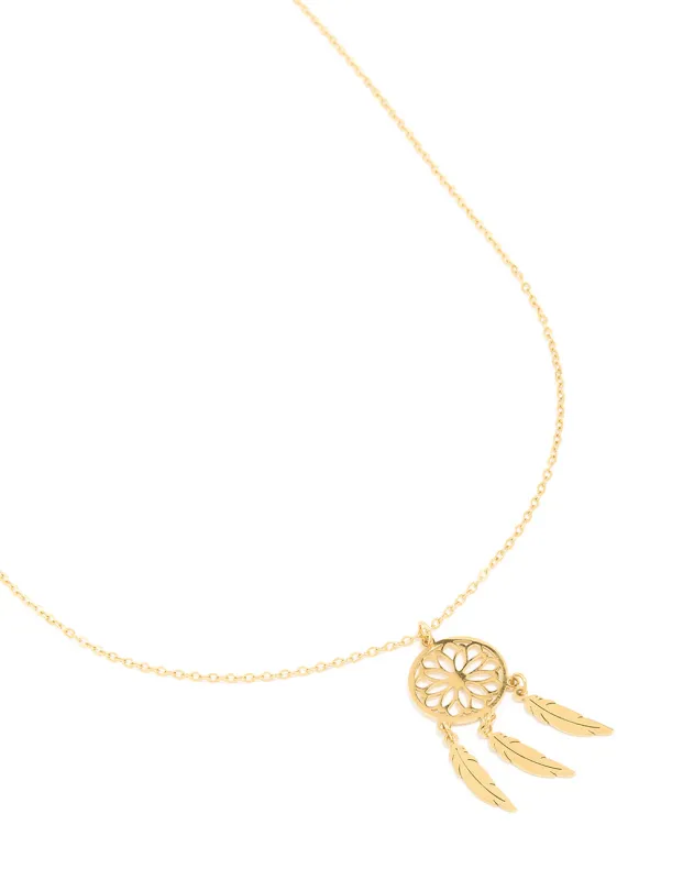 Waterproof Gold Plated Stainless Steel Dreamcatcher Necklace sold by lovisa